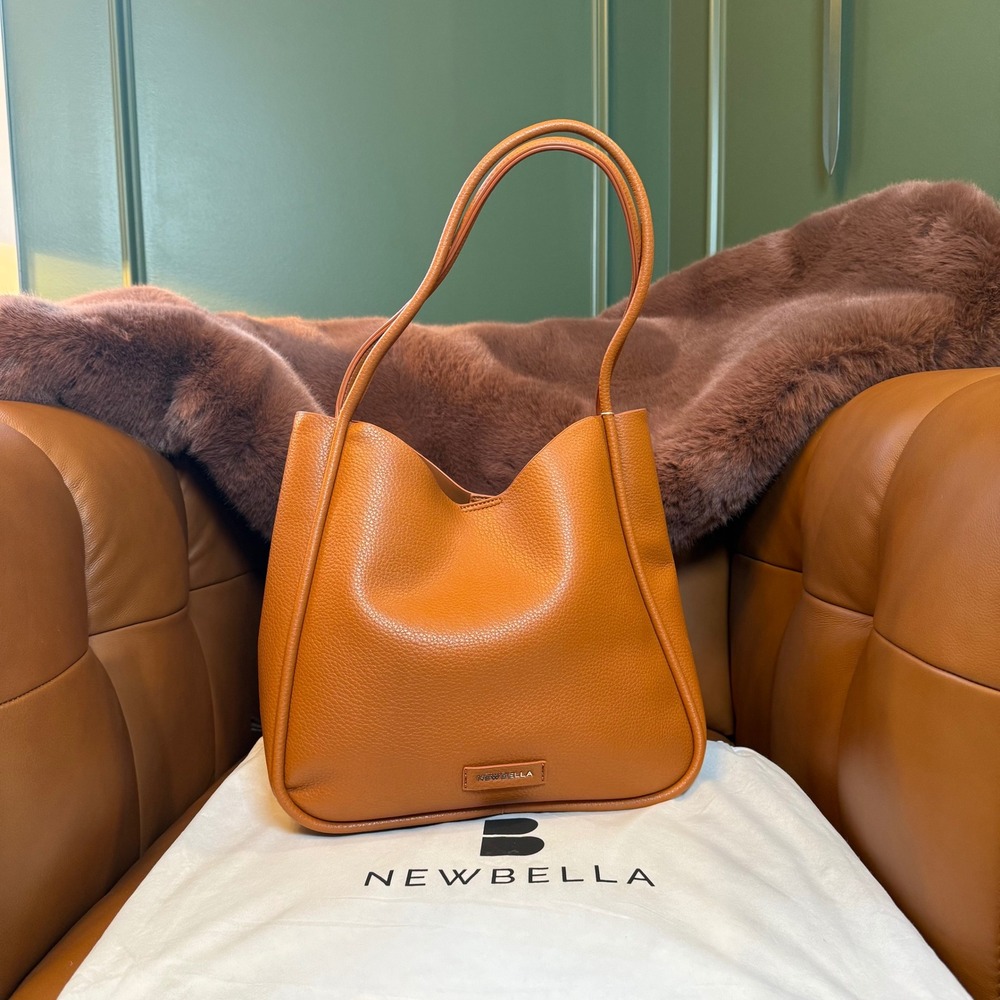 Newbella Cognac 2-piece Vegan Leather Tote Bag and Matching Envelope Clutch Set